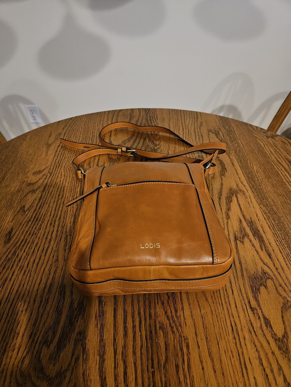 Lodis Cognac Leather Crossbody Bag with Front Zip Pocket - Picture 3 of 6
